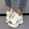 Sandals Women's Casual Mesh Breathable Summer Open Toe White Ladies Platform Wedges High Heeled Hollow Shoes Plus Size