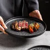 Teller schwarz und weiß rund Keramik Teller Steak High-End-Geschirr Pasta Western für den Haushalt