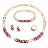 Ketting Oorbellen Set Mode Afrika Kostuum Zwart Goud Plating Chokers Kristal Armband Ringen Huwelijksgeschenken voor vrouwen