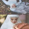 Luxury Muslim Wedding Veils with Lace Appliqued Edge and Crystals One Layer Tulle Elbow Length Bridal Hijab Custom Made246p