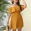 Grundläggande casual klänningar Kvinnor ruffle klänning smickrande plus size kvinnors sommarklänning kvadrat krage ruffle dekor elastisk hög midja stilfull bekväm L230918