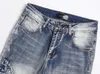 Europäischer und amerikanischer Modetrend, Robin-Jeans für Herren, Patchwork, Distressed-Jeans, Skinny-Passform, schmale Stretch-Stickerei, zerrissene Herren-Jeans, Lochwaschung, Größe 29–38, Grau