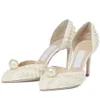 Boda nupcial romántica Sacora Sandalias Zapatos Mujer Perlas blancas Tacones altos Diseñador de marca Lady Bombas Gladiador perfecto Sandalias665