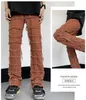 Męskie dżinsy mężczyźni proste dżinsy Patchwork Browntrousers Fashion Vintage postrzępione dżinsowe spodnie Mężczyźni swobodne spodnie podarte dna dżinsy 230918