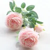 Decorative Flowers 1PC 61cm Rose Red Silk Peony Artificial Bouquet 3 Head Fake For Home Wedding Decoration Indoor Garland Material