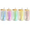 High Unbreakable Gorgeous Borosilicate 20oz Blank Sublimation Iridescent Rainbow Glitter Five Color Mixed Delicate Drinking Glasses with Bamboo Lid and Straw 4.23