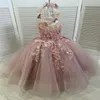 2021 Sheer Neck Beaded Flower Girl Dresses Hand Made Flower Tulle Lilttle Kids 생일 대회 결혼식 가운 ZJ0465230K