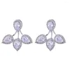 Boucles d'oreilles Stud Luxury Silver Color Feuilles Drops Zirconia For Women Wedding Bride Femme Elegant Party Jewelry 2023