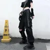 Calças masculinas hip-hop jogger preto harem macacão multi-bolso fita esportiva streetwear casual