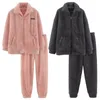 Women's Sleepwear Winter Thick Warm Couple Coral Fleece Suit Cartoon Nightwear Long Sleeve Loose Soft Lovers Flannel Pajamas