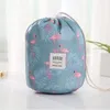 Portable Barrel Drawstring Makeup Bag Large Capacity Waterproof Cosmetic Bag Flamingo Printed Toiletry Storage Bag for Home and Travel