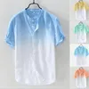 Mannen Cool Katoen Linnen Shirt Ademend Kleurverloop Casual Zomer Strand Shirt Tops SER88287j