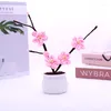 Flores decorativas crochê ameixa e flor de cerejeira vaso de plantas simulação bonsai artesanato tecido à mão mesa de jantar decoração de quarto
