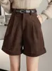 Shorts pour femmes 2023 Cargo en velours côtelé avec ceinture automne hiver taille haute jambe large pantalon femme vintage