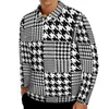 Men's Polos Houndstooth Check Casual T-Shirts Purple And Black Polo Shirts Men Trendy Shirt Autumn Long Sleeve Custom Tops Big Size