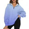Damen-Kapuzenpullover, Baumwolle, übergroßes Sweatshirt, Damenmode, lässig, warm, langärmelig, V-Ausschnitt, weich, 3-Viertel-Reißverschluss, Pullover für Damen
