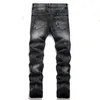 European American Fashion Trend Mens Robin Jeans Patchwork Distressed Denim Pants Skinny fit Slim stretch Embroidery Men's Ripped Jean Hole Washed size 29-38 Black