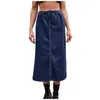 Spódnice moda damska seksowna solidna jeansowa dżinsowa pół elastyczna talia sznurka midi spódnica kawaii dla kobiet mini y2k styl