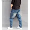 Men's Jeans Men's Jeans Camouflage Patchwork Harem Men Casual Loose Baggy Denim Pants Hip Hop Joggers Blue Trousers Man Clothes Plus Size L230918