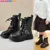 Sneakers Kinderen Sneeuwschoenen Meisjes 2023 Winter Kids Fashion Laarzen Koreaanse Editie Warm Leer Effen Meisje 230918