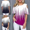 Kvinnors blusar kvinnor toppar elegant runda nacke off-shoulder damer t-shirt lösa korta ärmar pullover casual blus för daglig slitage