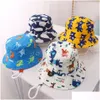 Caps Hats Spring Summer Thin Cartoon Dinosaur Print Baby Bucket Hat Cotton Fisherman Kids Toddler Boys Girls Panama Sun Cap Drop Deliv Dh53B