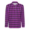 Men's Polos Houndstooth Check Casual T-Shirts Purple And Black Polo Shirts Men Trendy Shirt Autumn Long Sleeve Custom Tops Big Size