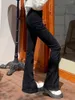 Dżinsy damskie czarne płomienie wysokiej talii dla kobiet bawełniane szczupły dopasowanie split pełna długość dżinsowych pantów streetwear 2023