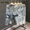 Jeans da uomo Fori Jeans Uomo e donna Estate Vita alta Colore sottile Pantaloni larghi in denim dritto alla caviglia Jeans uomo e donna 230918