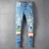 Vintage Patchwork Holes Blue Jeans Men Slim Fit Designer Royal Pattern Jeans Pants Men Big Size Hip Hop Party Trousers256L