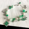 Link Chain Hand Made Greek Sorority Green White Pearl Diy Links Inc Roes Heart 1946 Charm Armband Lady Jewelry293J