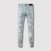 Men's Jeans High Street Tie Dyed Drilled Patch Men Ripped Hole Slim Fit Denim Pants Hip Hop Pencil Trousers