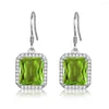 Dangle Oorbellen Groene Peridot Lange Drop Zilver 925 Olijf Vrouwen Oorbel Vierkante Edelsteen Met Diamant Boho Sieraden Bruiloftsfeest