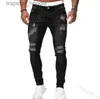 Men's Jeans Men's Hole Ripped Skinny Jeans Men's Fashion Colored Drawing Wrinkle Jimpness Pencil Pants Motor Biker Hip Hop Deni Casual Pants X0621 L230918