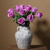 Dekorativ blommor Stil 6 datorer med verklig beröring av high-end rose artificiell blomma bukett bröllop hem dekoration bord flor tyg tyg