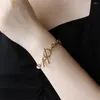 Link Bracelets Handmade Stainless Steel Letter Square Pearl Bracelet Women OT Buckle Thick Chain Bangle Titanium With 18K Gold Plated