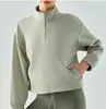 lu-08 Moda feminina yoga jaquetas com capuz Grosso Scuba hoodys esportes meio zíper terry designer suéter chothing roupas curtas soltas inverno