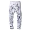 Men's Jeans Men's Fashion 3D Pattern Slim Skinny Printed Jeans Blue White Stretch Denim Pants Teenagers Flowers Jeans 230918