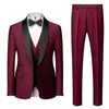 Men's Suits Men Jacket Pants Vest Three Black Shawl Lapel Single Breasted Formal Wedding Blazer Trajes Elegante Para Hombres