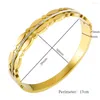 Bangle Trendy Ripple Round Oval Weld Texture Stainless Steel Bangles Armband For Women Luxury Crystal Rhinestones Jewelry
