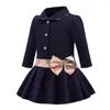 Neonata Manica lunga Abito pieghettato Bowknot Polo Gonna Abbigliamento casual Abbigliamento in cotone per bambini BH13