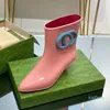 Heel Rubber Rainboots Pointed toe Slip-On Ankle boots Candy colored waterproof low heels