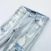Men's Jeans High Street Tie Dyed Drilled Patch Men Ripped Hole Slim Fit Denim Pants Hip Hop Pencil Trousers