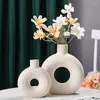 Vases Nordic Hollow Circular Vase For Pampas Grass Dried Flower Donut Home Decoration Accessories Office Living Room Interior