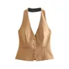 Chalecos de mujer Halter para mujeres 2023 Vintage Single Breasted Chaquetas sin mangas Abrigo Sexy con cuello en V Chaleco sin espalda Tops de verano Conjuntos