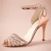 Rose Gold Glittered Heel Real Wedding Shoes Pumps Sandals Gold Leather Buckle Closure Glitter Party Dance High Wrapped Heels Women218b