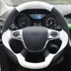 White Black äkta läder DIY handsömningsratt för Ford Focus 3 2012-2014 Kuga 2013-2016209a