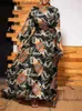 Basic Casual Dresses Plus Size 5XL VONDA Women Maxi Dress 2023 Summer Bohemian Flare Sleeve Printed Sundress Belted Casual Loose Pockets Vintage Robe L230918