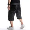 Summer Loose Wide Leg Men Short Jeans Hip-Hop Male Skateboard Swag Baggy Capri Pants Black Denim Shorts Big Size 30-461172S