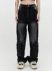 Jeans pour femmes Glands effilochés Noir foncé Esthétique Goth Pantalon déchiré Pantalon pour femme Fille Unisexe Vêtements d'hiver Streetwear Grunge Y2k